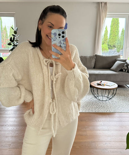 Cardigan con Lazo Beige