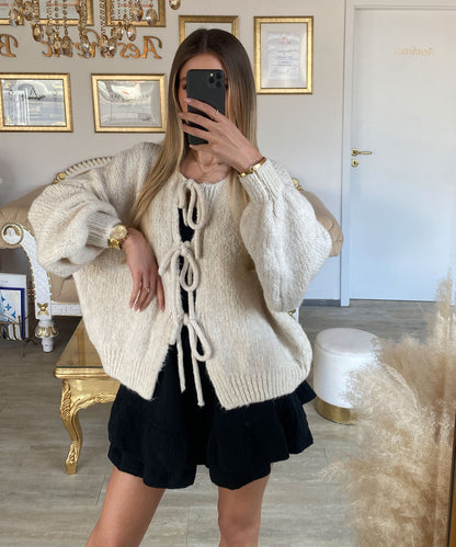 Cardigan con Lazo Beige