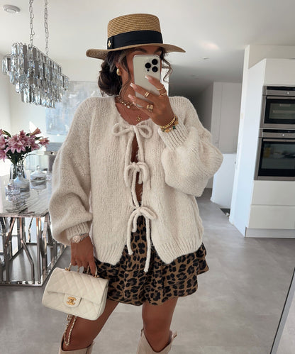 Cardigan con Lazo Beige
