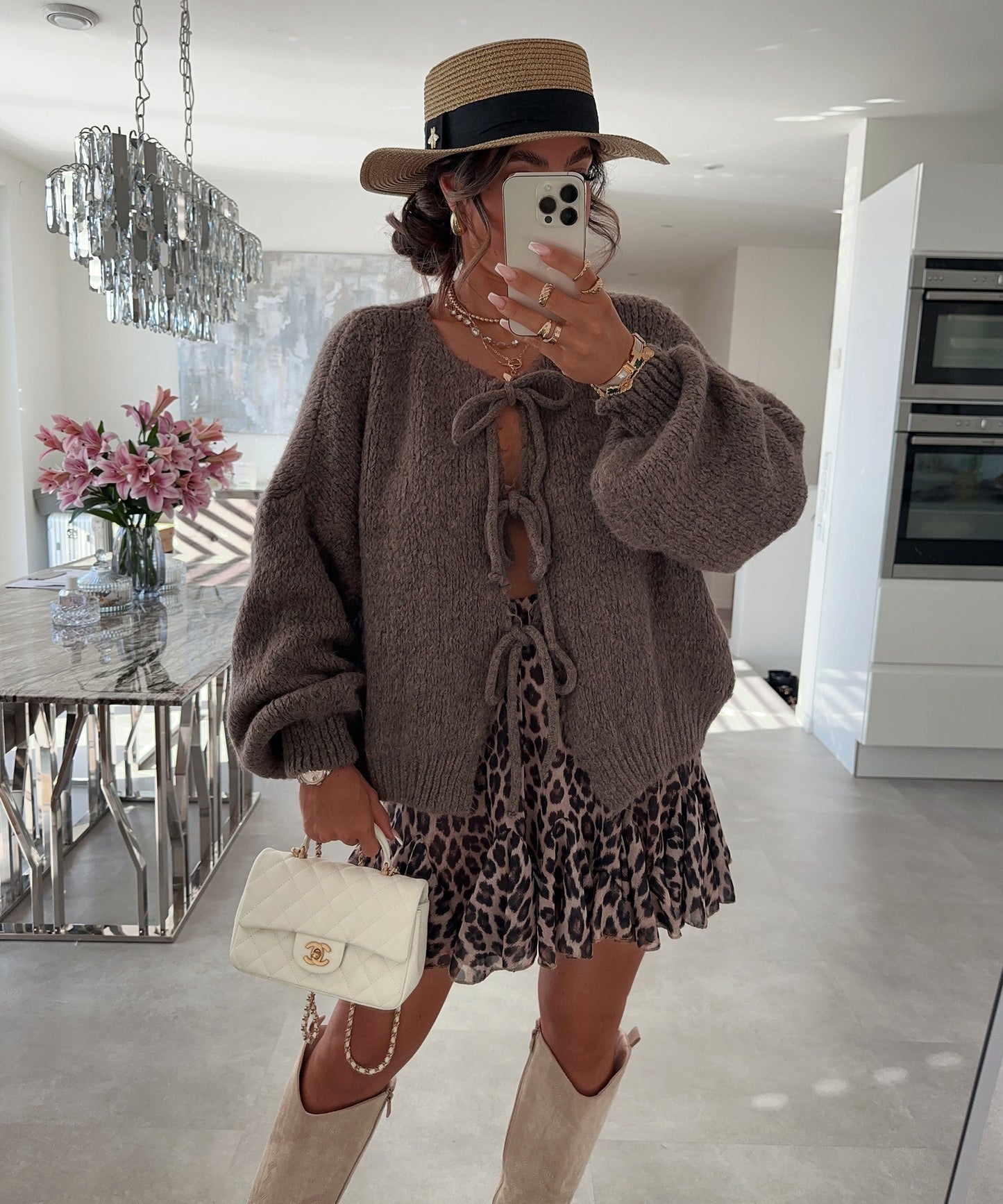 Cardigan con Lazo Marrón
