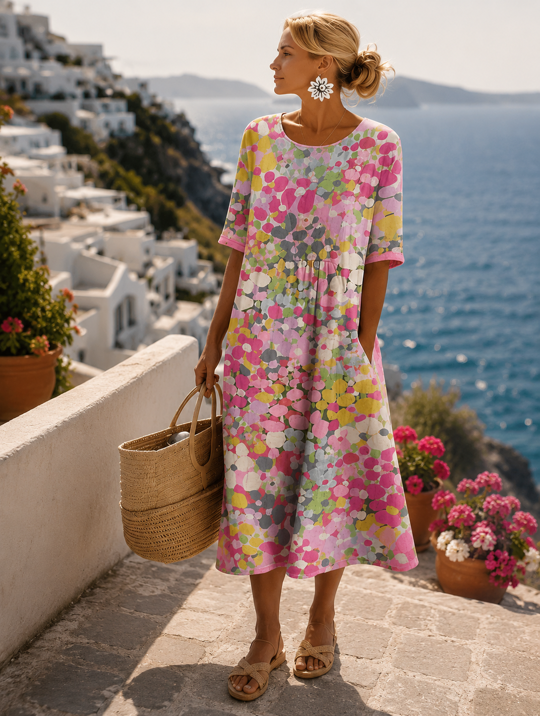Rovena | Vestido Midi Ligero y Fluido con Motivos Florales
