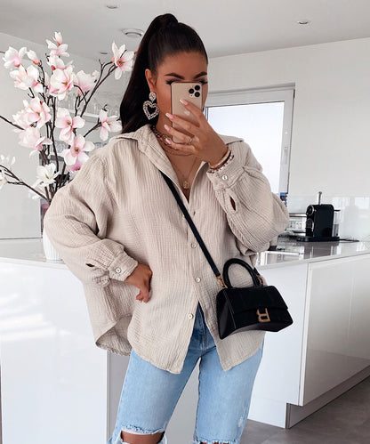Blusa de Muselina Corta Beige