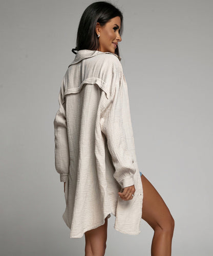 Blusa de Muselina Larga Beige