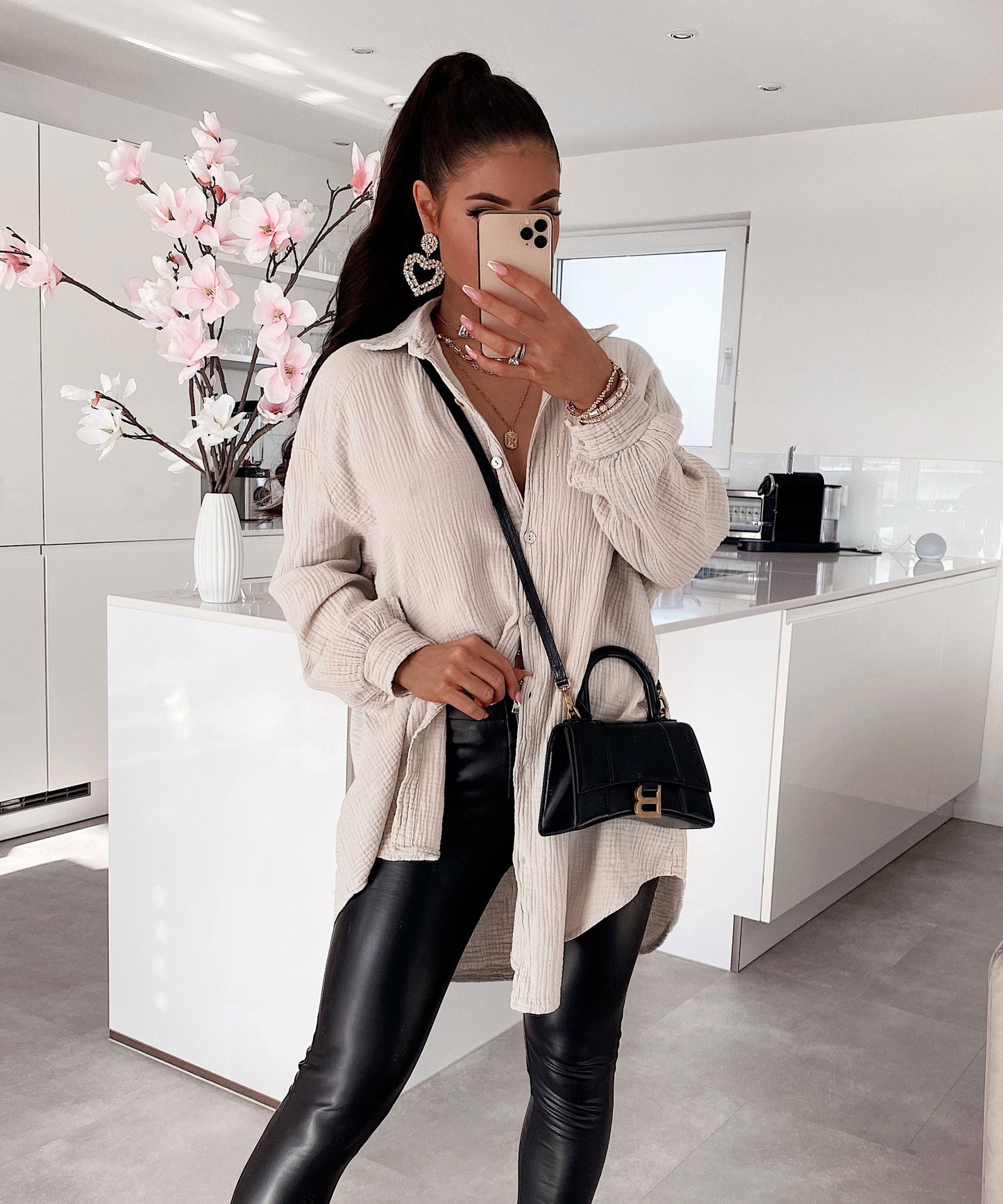 Blusa de Muselina Larga Beige