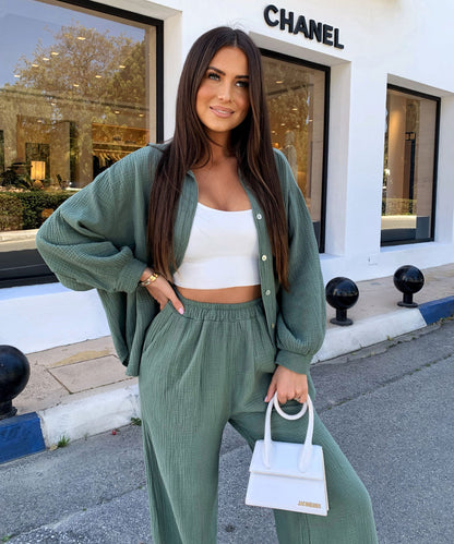 Blusa de Muselina Corta Caqui