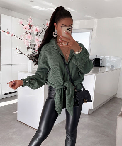 Blusa de Muselina Larga Caqui