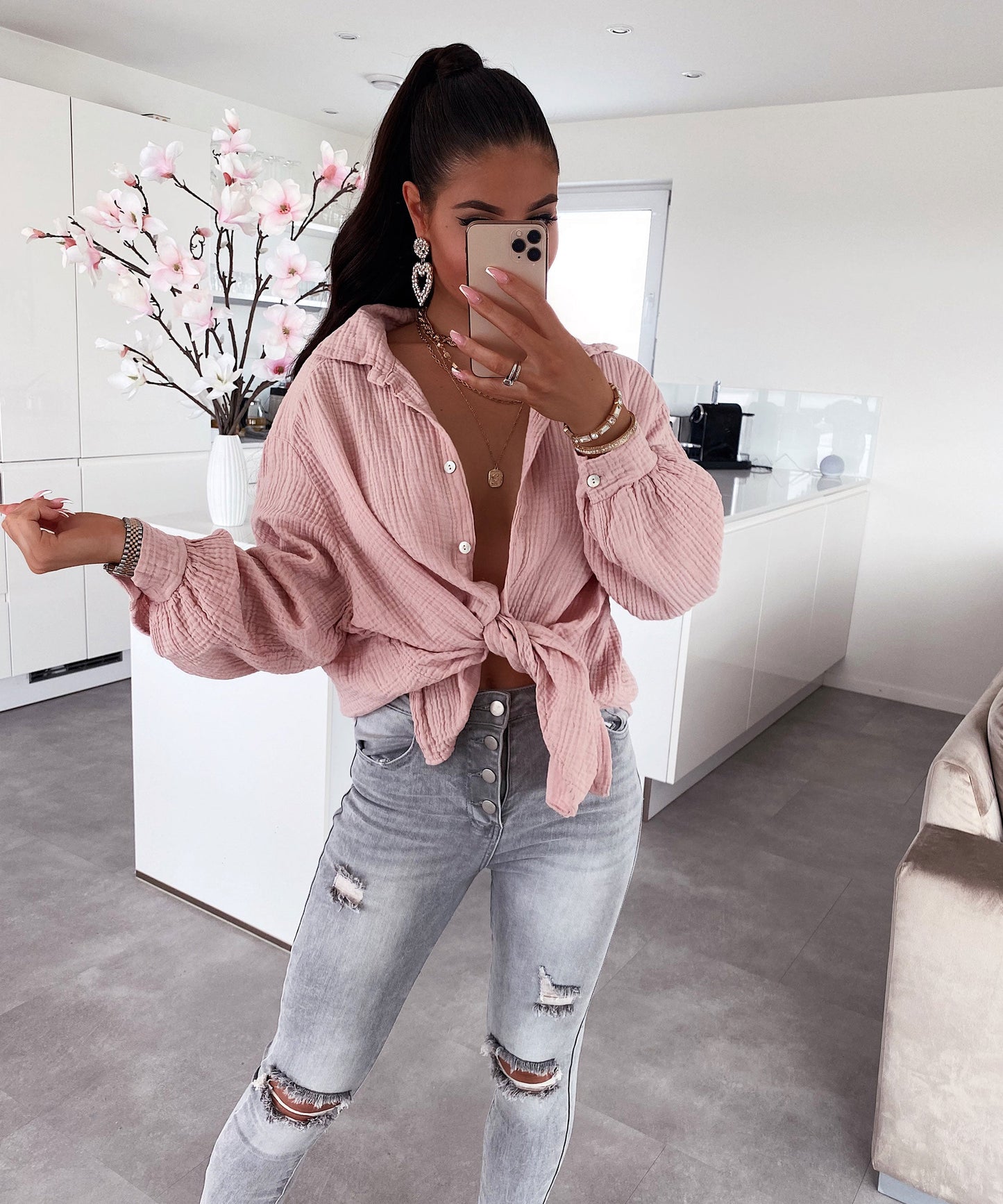 Blusa de Muselina Corta Rosa