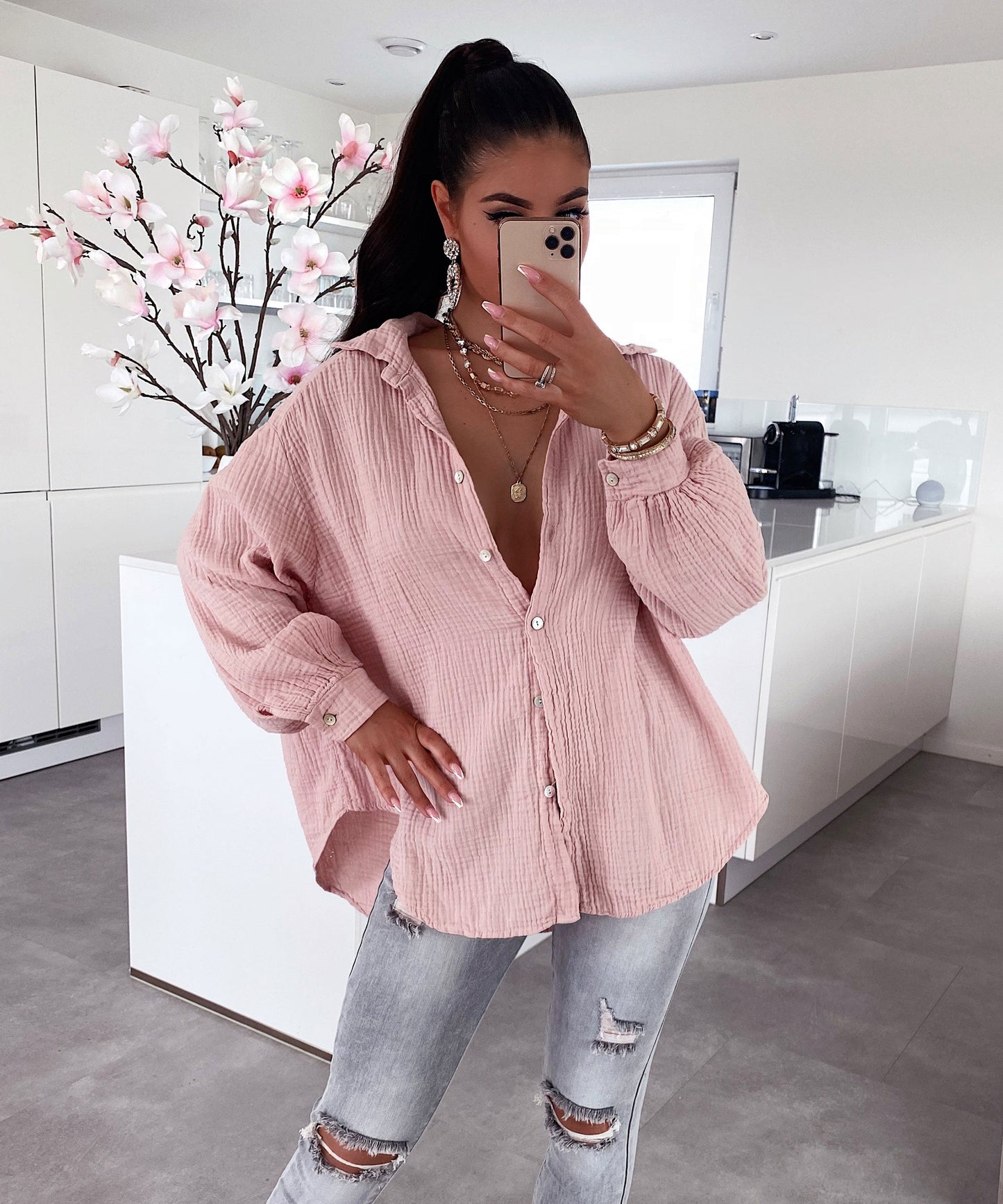 Blusa de Muselina Corta Rosa