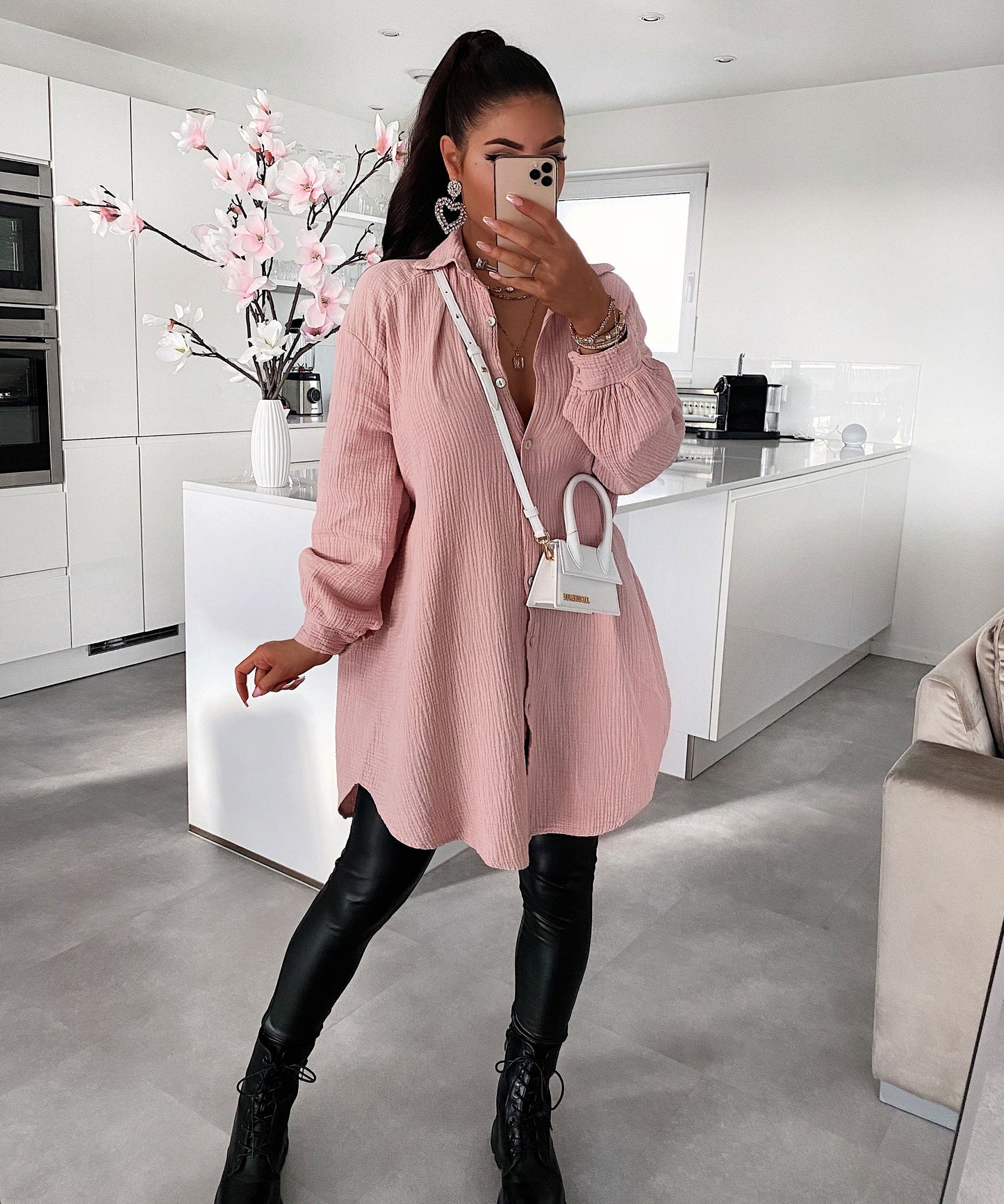 Blusa de Muselina Larga Rosa