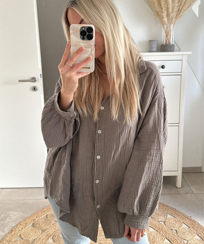 Blusa de Muselina Corta Taupe