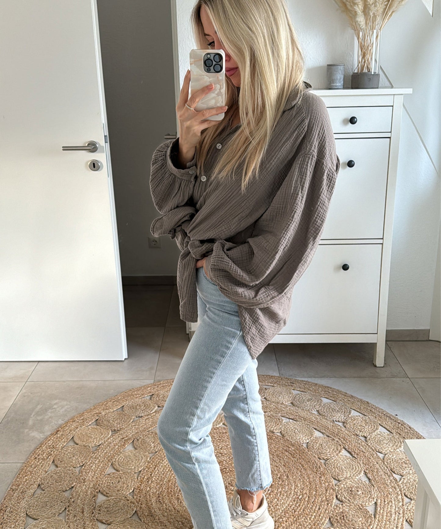 Blusa de Muselina Larga Taupe