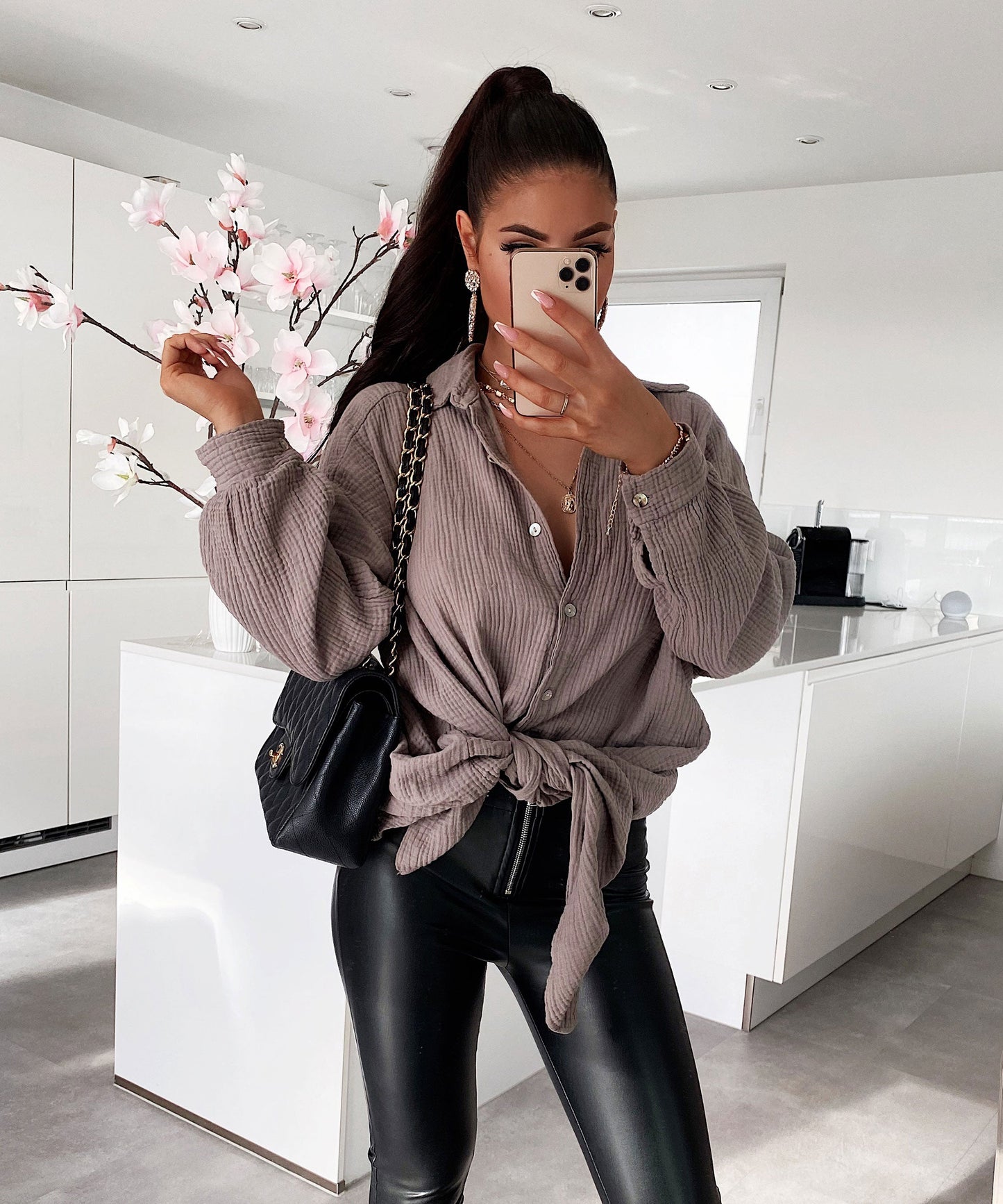 Blusa de Muselina Larga Taupe