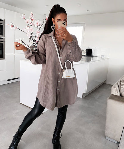 Blusa de Muselina Larga Taupe
