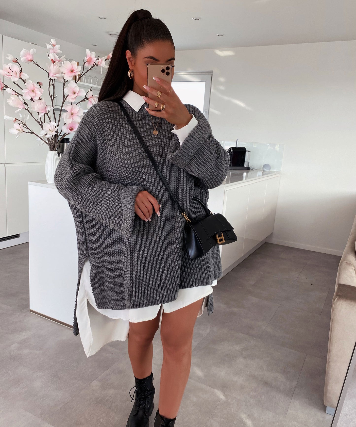 Sweater Oversize Gris Oscuro