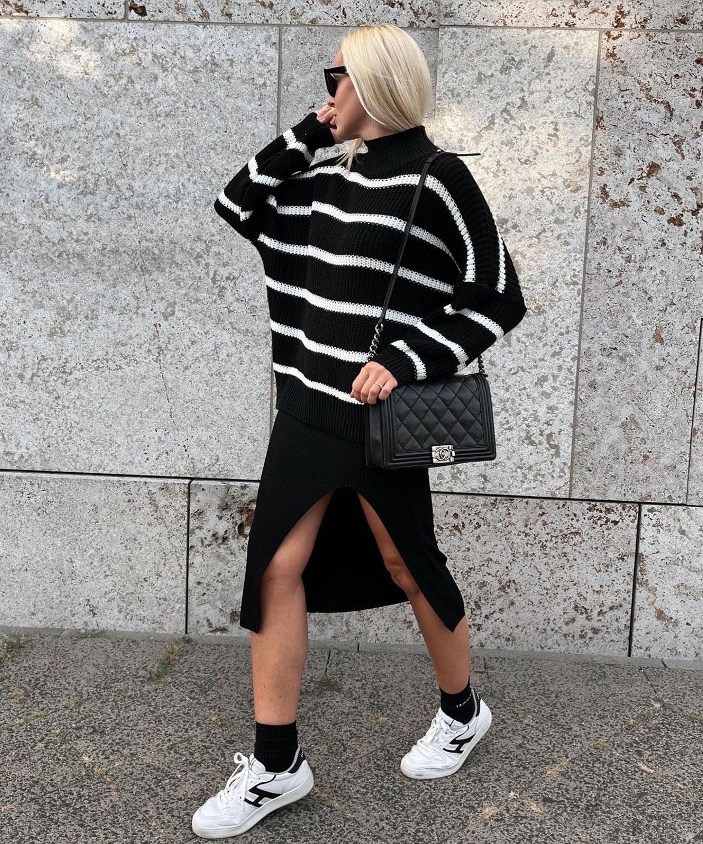 Sweater Tejido Bicolor Negro y Blanco