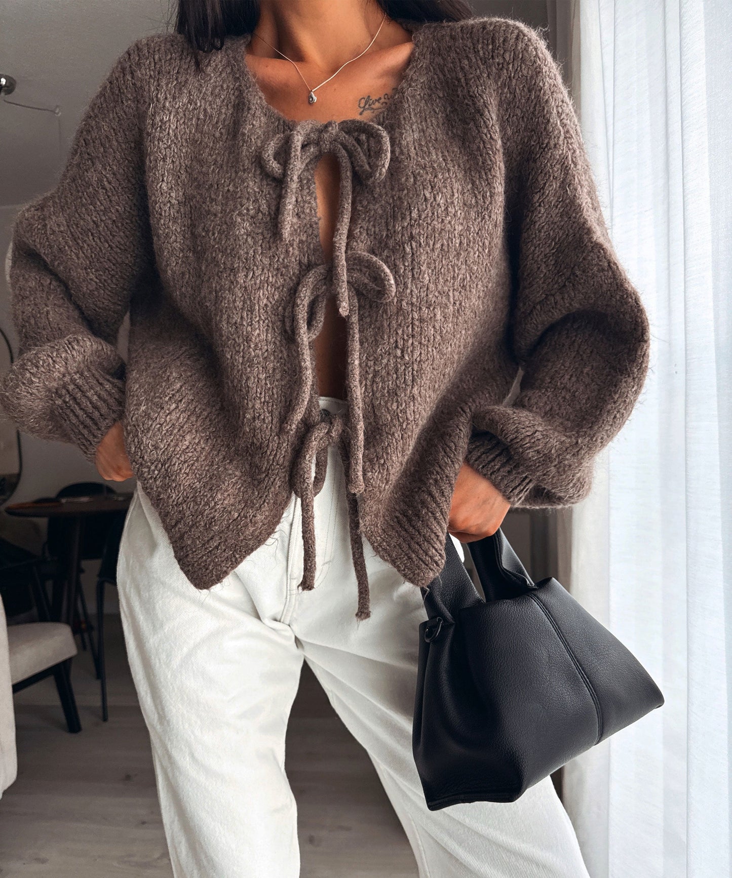 Cardigan con Lazo Marrón