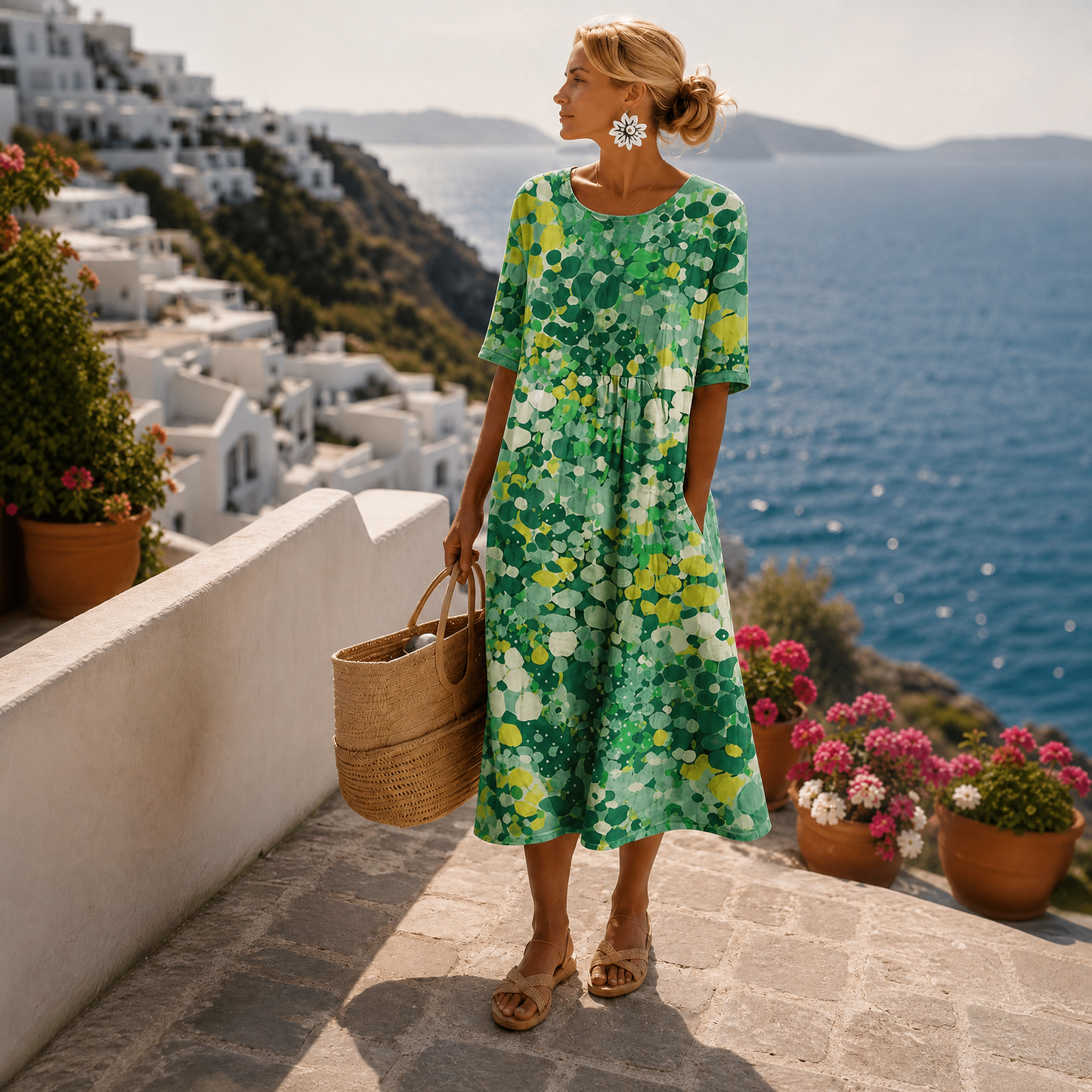 Rovena | Vestido Midi Ligero y Fluido con Motivos Florales