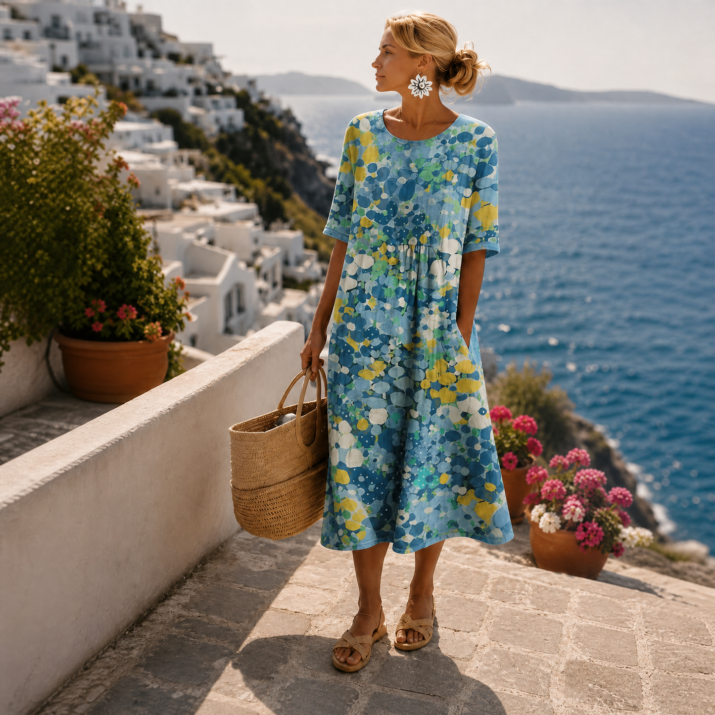 Rovena | Vestido Midi Ligero y Fluido con Motivos Florales