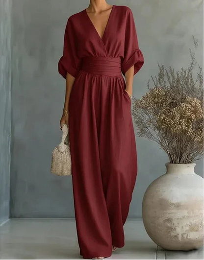 Marlowe | Mono Elegante de Escote en V y Pierna Ancha