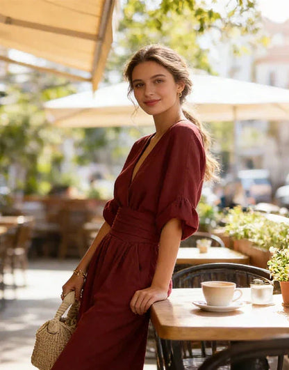 Marlowe | Mono Elegante de Escote en V y Pierna Ancha